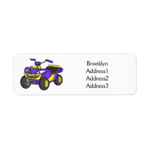 Paarse quad-fietsenafbeelding cartoon etiket