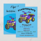 Paarse quad-fietsenafbeelding cartoon kaart (Voorkant / Achterkant)