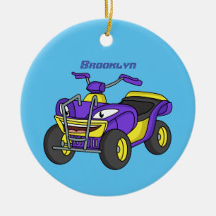Paarse quad-fietsenafbeelding cartoon keramisch ornament
