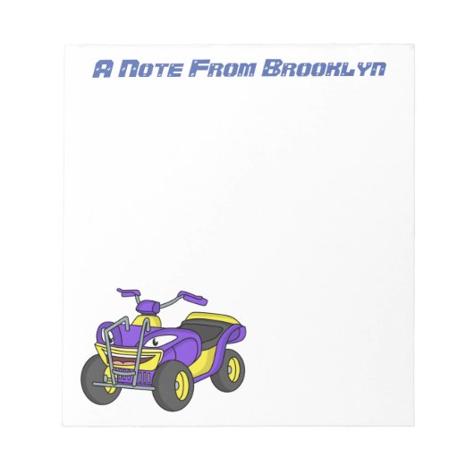 Paarse quad-fietsenafbeelding cartoon notitieblok (Voorkant)