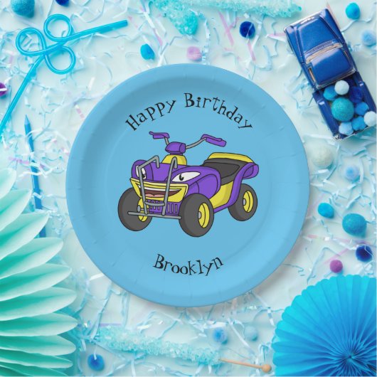 Paarse quad-fietsenafbeelding cartoon papieren bordje (Feest)