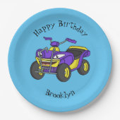 Paarse quad-fietsenafbeelding cartoon papieren bordje (Voorkant)