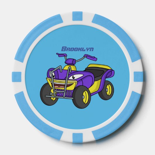 Paarse quad-fietsenafbeelding cartoon poker chips (Voorkant)