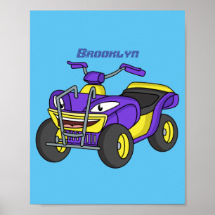 Paarse quad-fietsenafbeelding cartoon poster