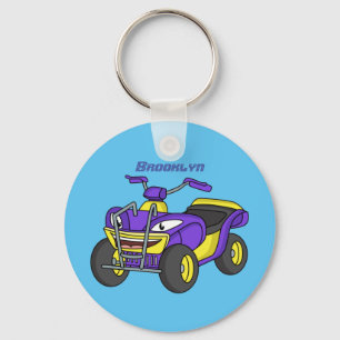 Paarse quad-fietsenafbeelding cartoon sleutelhanger
