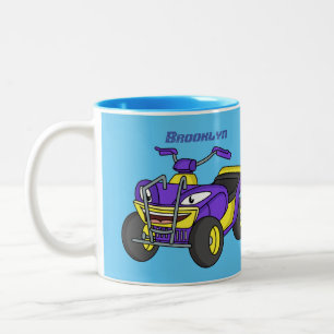 Paarse quad-fietsenafbeelding cartoon tweekleurige koffiemok