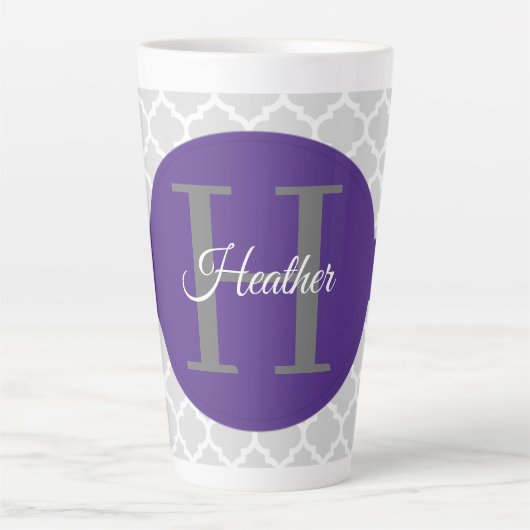 Paarse Quatrefoil Aangepaste latte Mok (Voorkant)