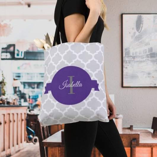 Paarse Quatrefoil Gepersonaliseerde Canvas tas