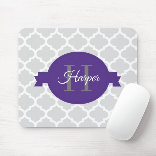 Paarse Quatrefoil Gepersonaliseerde Muismat (Met muis)