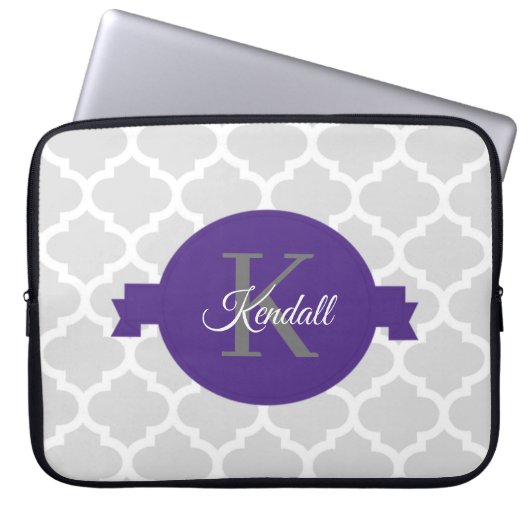 Paarse Quatrefoil-laptophoes Laptop Sleeve (Voorkant)