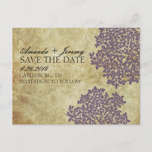  Paarse Queen Anne's Lace Save the Date Aankondigingskaart (Voorkant)