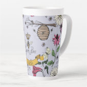 Paarse Queen Bee Royal Gold Crown & Scroll Latte Mok (Rechterhoek)