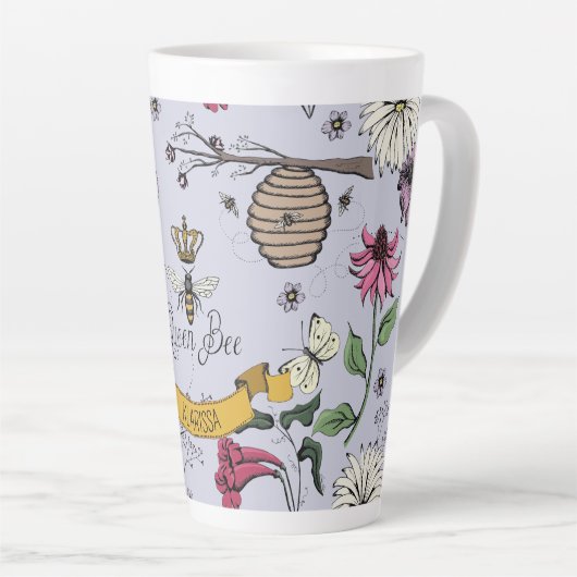 Paarse Queen Bee Royal Gold Crown & Scroll Latte Mok (Rechterhoek)