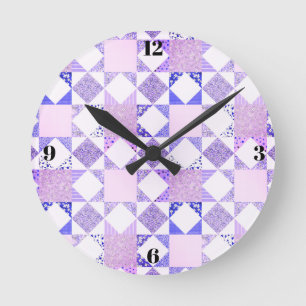 Paarse quiltklok minimalistisch naaikamerdecor ronde klok