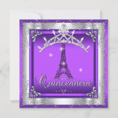 Paarse Quinceanera 15 Silver Tiara Eiffel Tower Kaart (Voorkant)
