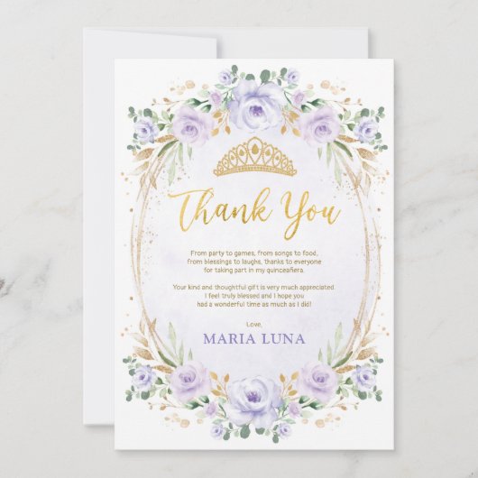 Paarse Quinceañera 15e verjaardag Hartelijk dank Kaart (Voorkant)