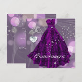 Paarse Quinceanera 15e verjaardagsfeest Kaart (Voorkant / Achterkant)