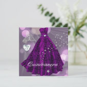 Paarse Quinceanera 15e verjaardagsfeest Kaart (Staand voorkant)