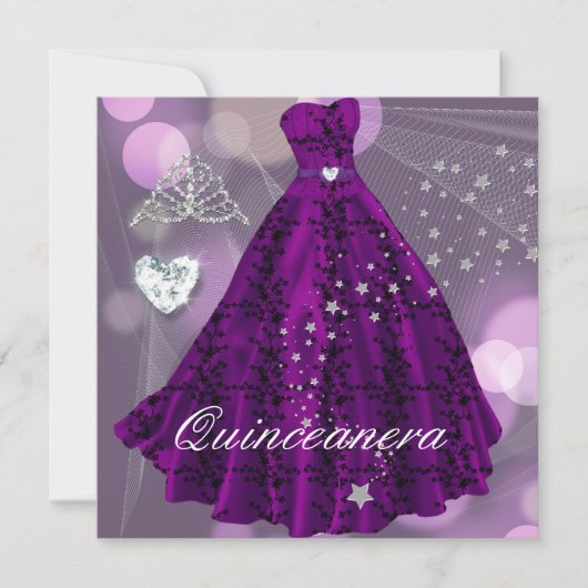 Paarse Quinceanera 15e verjaardagsfeest Kaart (Voorkant)