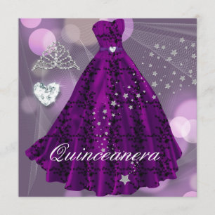 Paarse Quinceanera 15e verjaardagsfeest Kaart