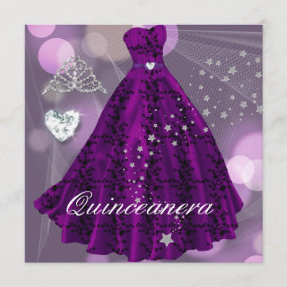 Paarse Quinceanera 15e verjaardagsfeestje Kaart