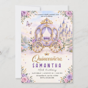 Paarse Quinceañera 16e verjaardagsuitnodiging Kaart