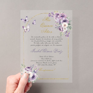Paarse Quinceanera-acryl uitnodiging