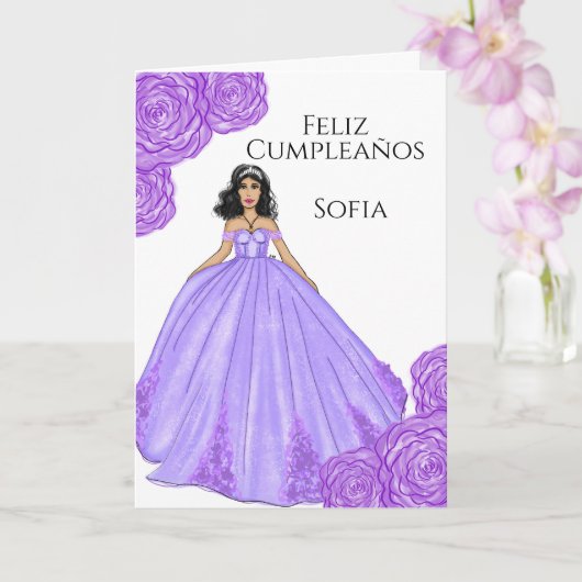Paarse Quinceanera Birthday Kaart (Orchidee)