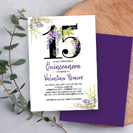 Paarse Quinceanera Bloemen Nummer 15 Verjaardag Kaart