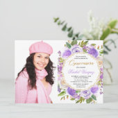 Paarse Quinceanera bloemenlavendel lila foto Kaart (Staand voorkant)