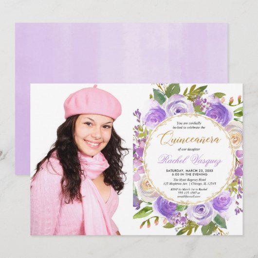 Paarse Quinceanera bloemenlavendel lila foto Kaart (Voorkant / Achterkant)