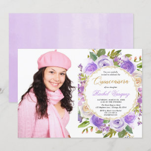 Paarse Quinceanera bloemenlavendel lila foto Kaart