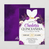 Paarse Quinceañera﻿ Bloemige Witte Prinsessenjurk Kaart (Voorkant / Achterkant)