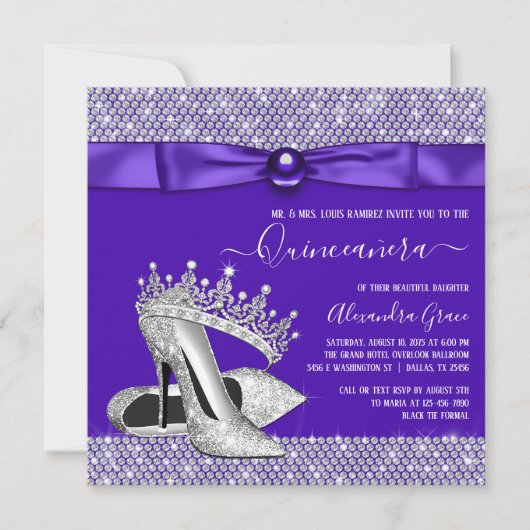 Paarse Quinceanera Diamond Tiara Princess Kaart (Voorkant)