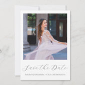  Paarse Quinceanera Eenvoudige Kalligrafie Foto Save The Date (Voorkant)