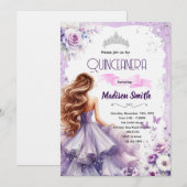 Paarse Quinceanera-feest uitnodiging (Voorkant / Achterkant)