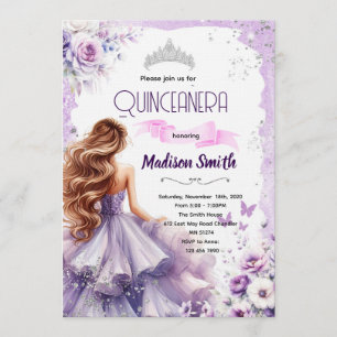 Paarse Quinceanera-feest uitnodiging
