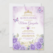 Paarse Quinceañera gouden kroon Mexicaanse vlinder Kaart (Voorkant)