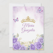 Paarse Quinceañera gouden kroon Mexicaanse vlinder Kaart (Achterkant)