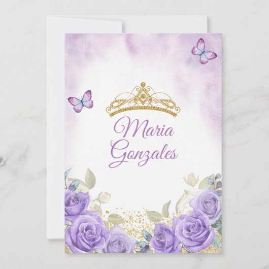 Paarse Quinceañera gouden kroon Mexicaanse vlinder Kaart (Achterkant)