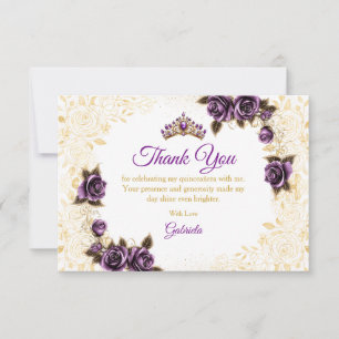 Paarse Quinceañera Gouden Tiara Rozen   Bedankkaart