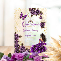 Paarse Quinceañera Gouden Tiara Rozen Vlinders