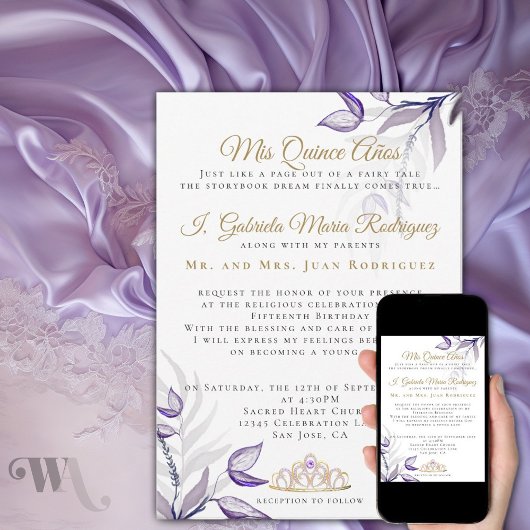 Paarse Quinceañera Mis Quince Años Kaart