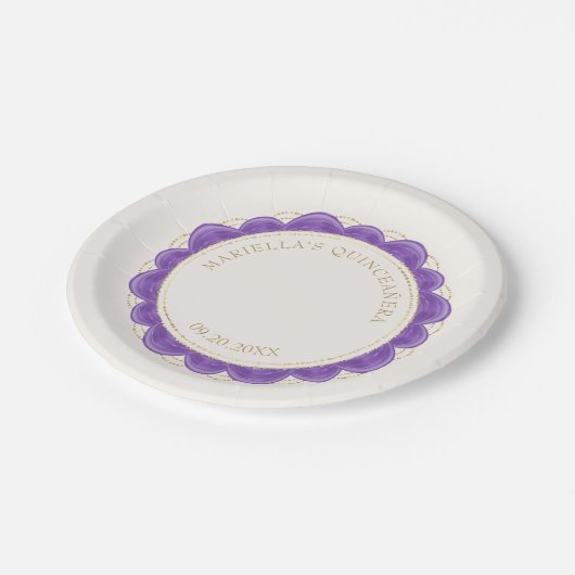 Paarse Quinceanera Papieren Bordje (Gekanteld)