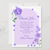 Paarse Quinceañera Rozen en Vlinders Foto Bedankkaart (Voorkant)