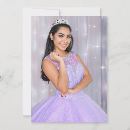 Paarse Quinceañera Rozen en Vlinders Foto Bedankkaart (Achterkant)