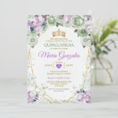 Paarse Quinceañera Sage Groene Mexicaanse Vlinder Kaart (Staand voorkant)