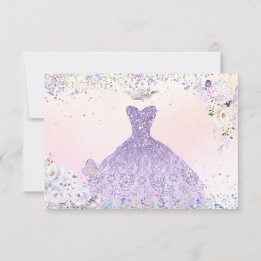 Paarse Quinceanera Save Date Holographic Confetti Kaart (Achterkant)