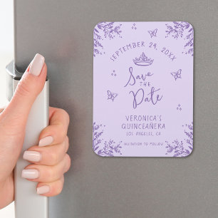 Paarse Quinceanera Save the Date Flexible Magneet
