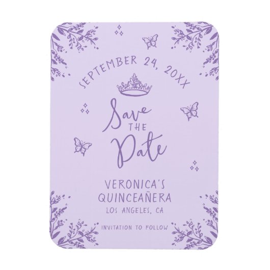 Paarse Quinceanera Save the Date Flexible Magneet (Verticaal)